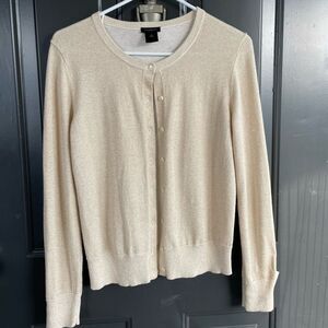 Ann Taylor beige glitter knit cardigan career wear women's Medium cotton soft